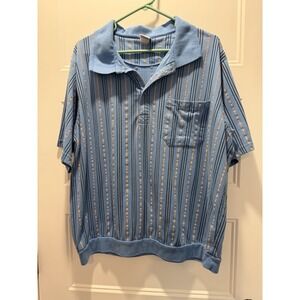 Vtg Haband Casual Joe Striped Polo Shirt Banded Bottom Light Blue Rockabilly XL